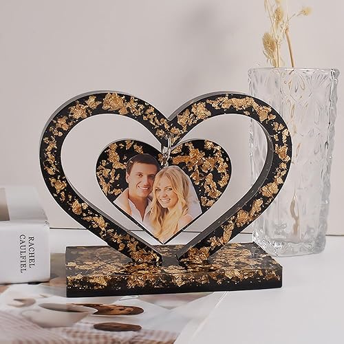 Miniatura 4 de Finyoffiy Moldes de resina epoxi de amor, marcos de fotos de corazón, moldes de silicona con soporte de soporte, molde de marco de fotos epoxi