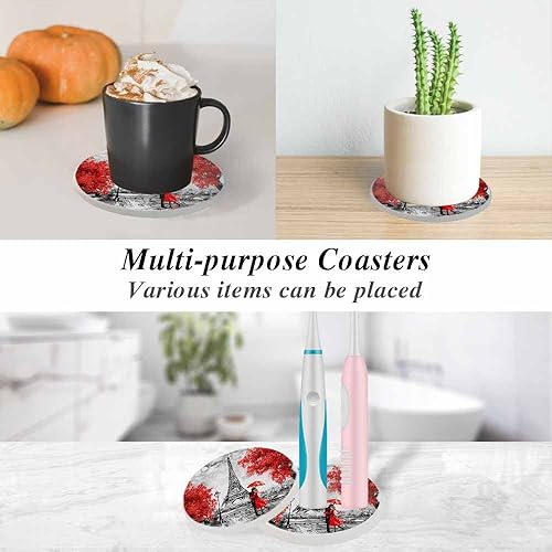 Miniatura 6 de oFloral Juego de 2 posavasos de torre Eiffel absorbentes para parejas, abrazando bajo el paraguas rojo, romántico, regalo de inauguración de casa,