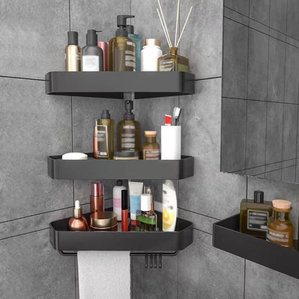 Corner Shower Caddy Bathroom Corner Shelf Kitchen Frame Wall-Mounted Shampoo Shelf No Drilling Storage Accessories Organizer Shower Holder