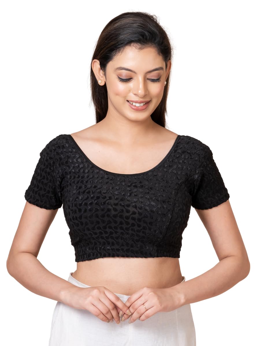 tirthveer Women's Round Neck Braso Cotton Lycra Stretchable Half Sleeve Readymade Saree Blouse for Women (Blouse_Lycra_09)-picture-55