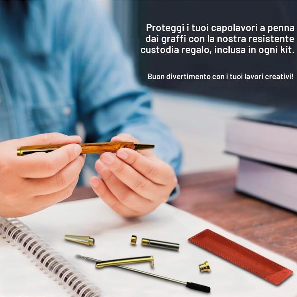 Kit Penne per Tornitura del Legno, Confezione da 10, 10 Copripenne - Strumenti per La Fabbricazione Penne con Inchiostro Nero, Kit per La Fabbricazione Penne Sottili per Rame DIY
