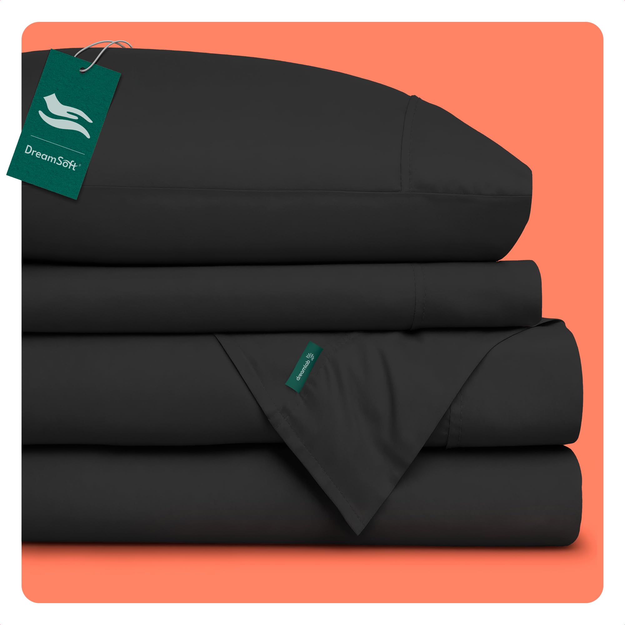 Dreamlab Juego de Sábanas Premier 1800 Collection. Sábanas de Microfibra de Lujo de Doble Cepillado (Negro, Individual)