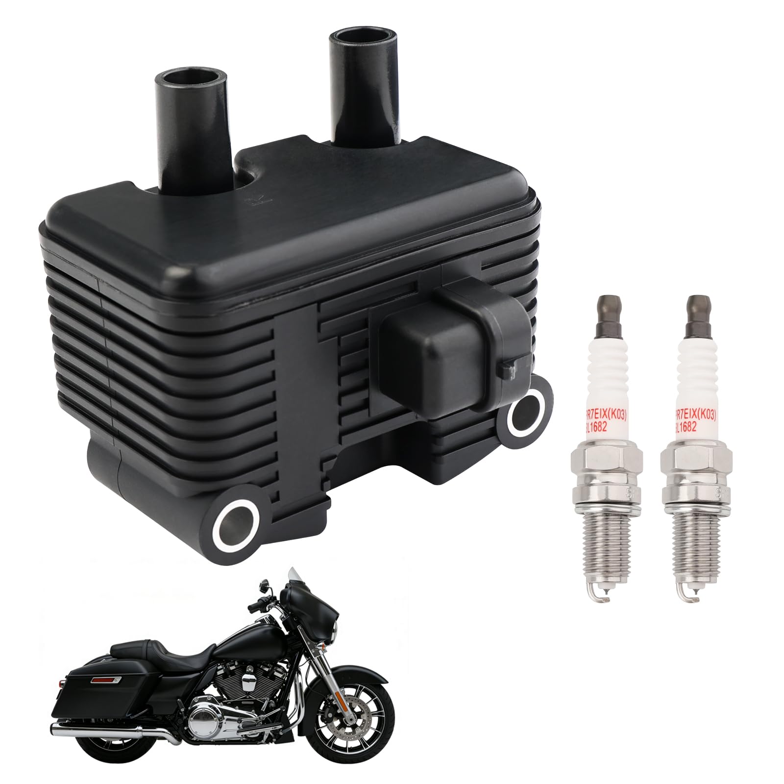 Photo 1 of 0.5 OHM Ignition Coil & 2pcs Spark Plugs, Compatible with 1999-2006 Harley Dyna/Softail/Electra Glide/Sportster 883/1200, DXL/FLT/FXD/FLST/FXST & More, Replace# 31655-99/2102-0225