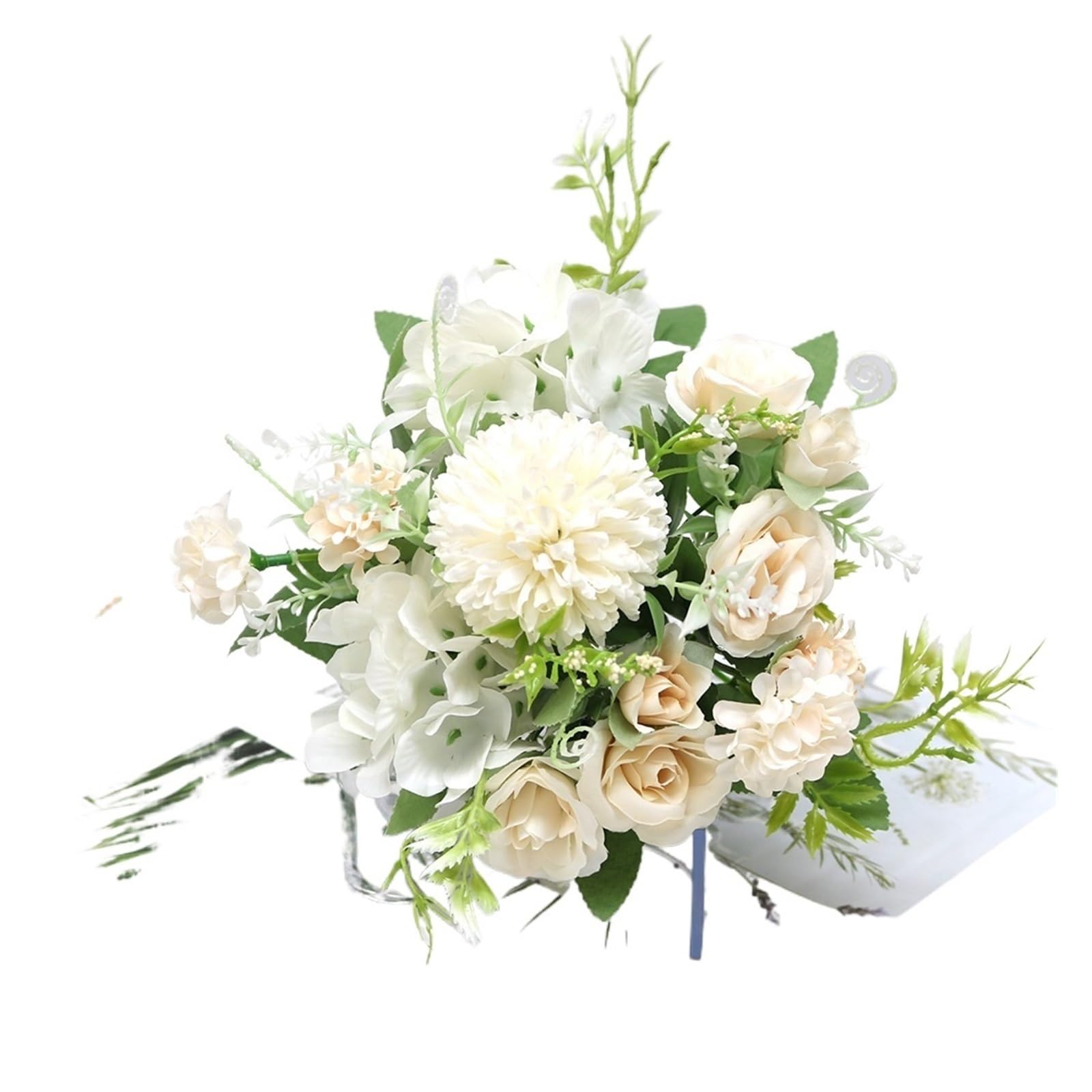 1 mazzo di fiori artificiali, vari bouquet di rose in seta, ortensia peonia, per contenere fiori finti, matrimonio in famiglia (bianco)