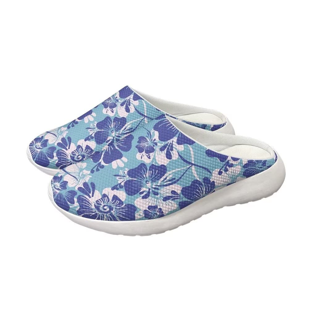 GIFTPUZZ Womens Backless Sneakers Mesh Slip-on Shoes Breathable Slippers Lightweight Daily Shoes Beach Aqua Footwear Athletic Sports Shoes (Blue Flower) 11