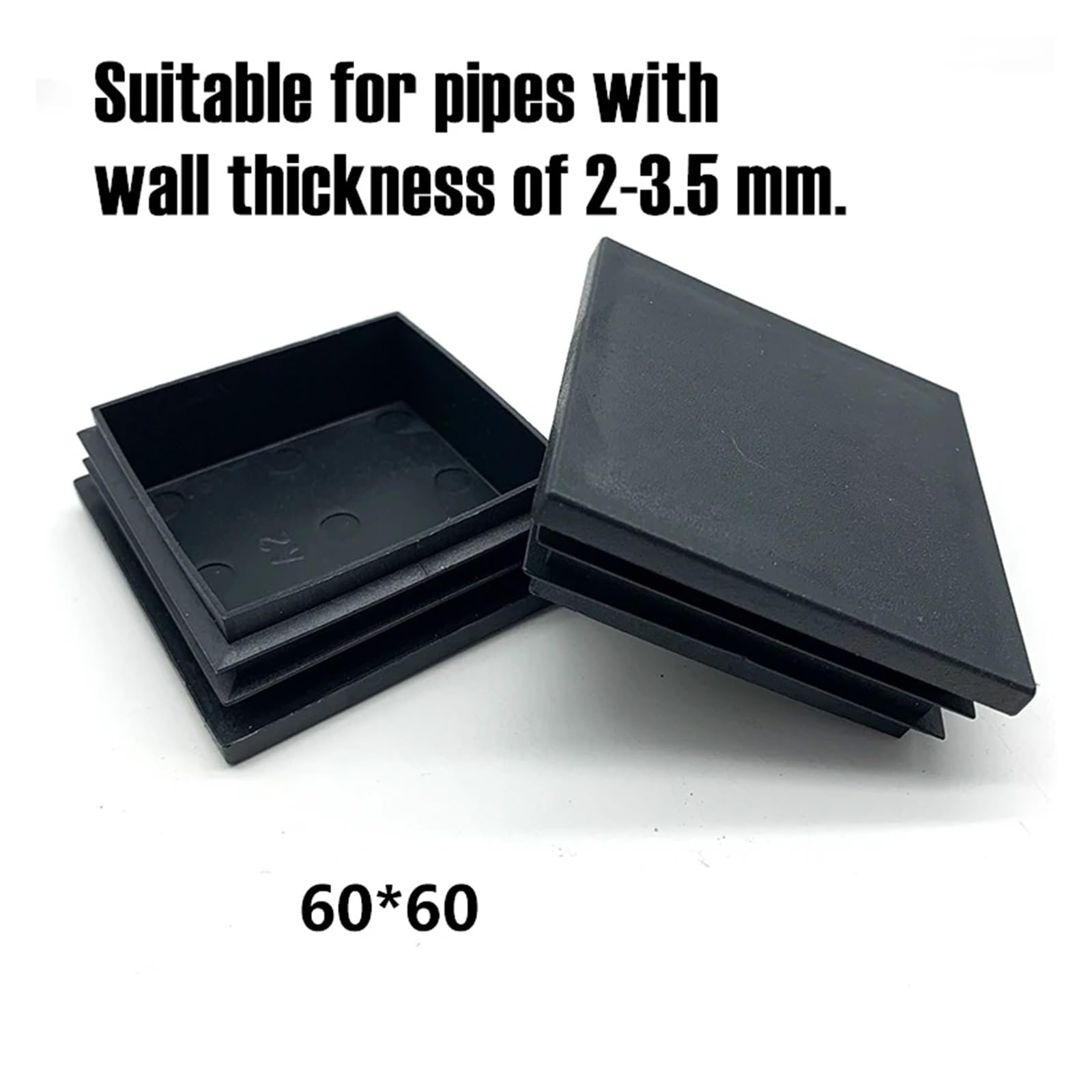 Prostokątna zatyczka do rur ze stali czarnej antypoślizgowe nakładki na nogi meblowe 60 x 60 mm 50 x 50 mm 40 x 40 mm chroni podłogi trwałe nasadki do rur zestaw 8 szt. (38 EU)