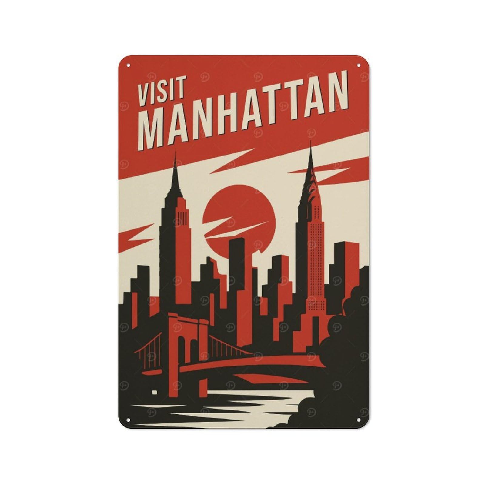Junmoney Style-4 Retro Tin Sign 30X20cm Featuring Manhattan Retro Travel For Workshop Wall, Gift For Makers And Diy Enthusiasts During The Christmas Season