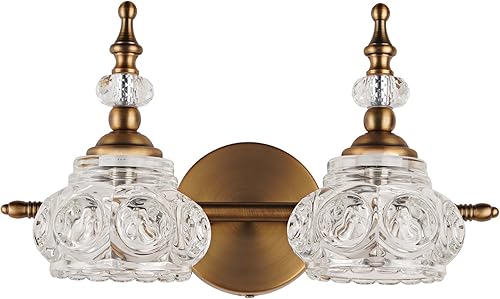 Miniatura 2 de Brass Bathroom Light Fixture, Vintage 2 Light Vanity Lighting