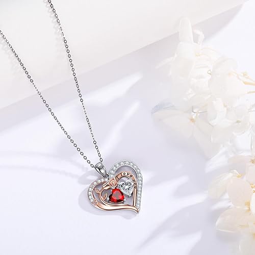 Miniatura 5 de Collares de corazón rosa para mujer, colgante de piedra natal de doble corazón superpuesto con relleno de oro rosa de 14 quilates, día de la madre