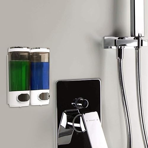 Miniatura 7 de Dispensador de jabón montado en la pared para baño, 2 cámaras, juego de dispensador de jabón de ducha de 20.3 fl oz, dispensador de champú y