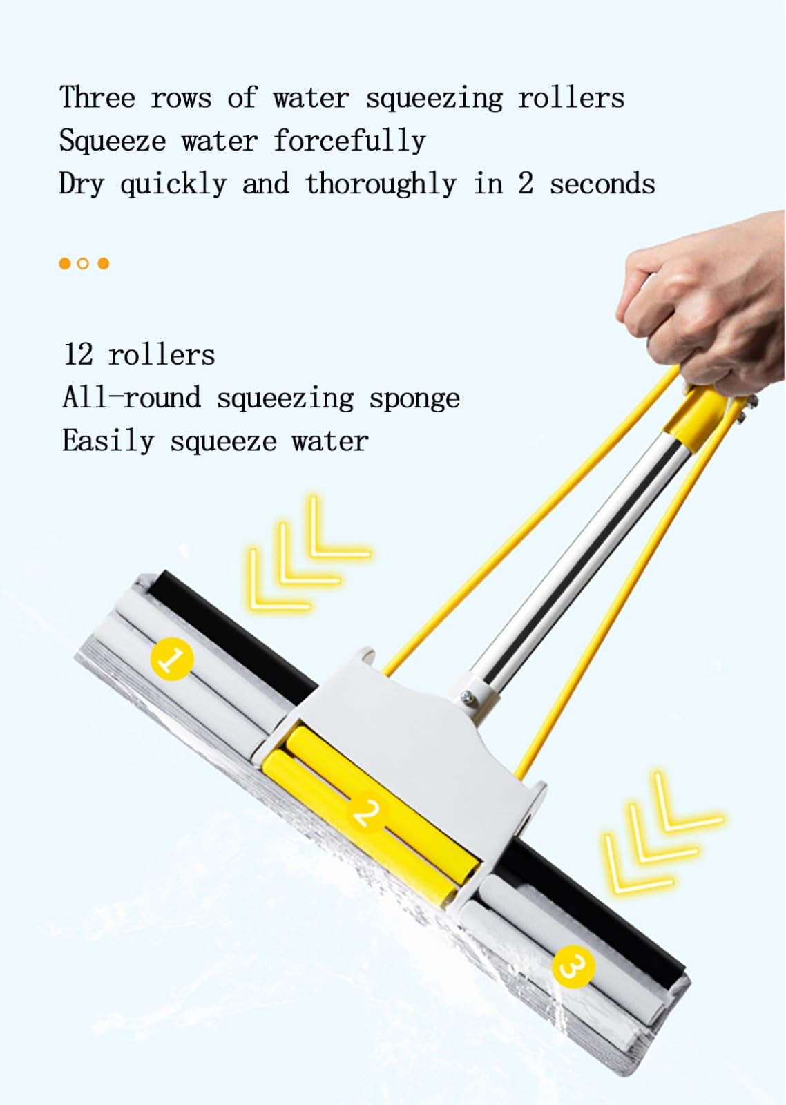 Mopas De Limpieza Suelos, Fregona De Esponja, Atrapapolvo Fregona Autoescurrible, Poste TelescóPico Mopa para Limpiar 120cm Largo Mango, 38cm Fregona Rodillo De 2 Hileras(2 Heads)