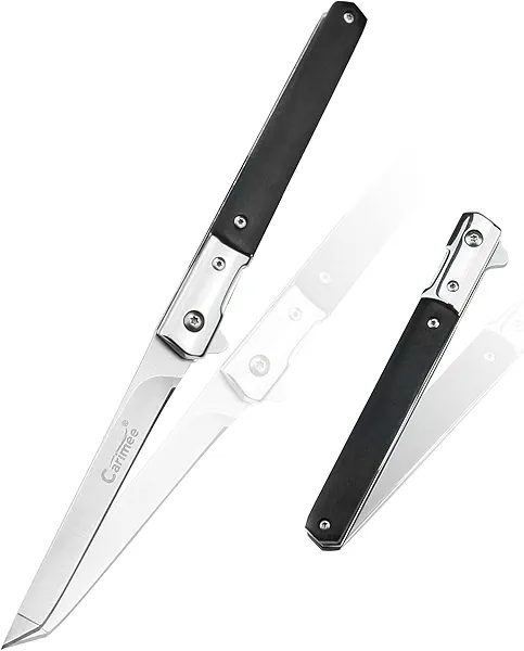 Gentleman's Carry Knife- EDC Folding Knife - Tanto M390 Steel Blade - Ball Bearing Pivot - Wood Scale Handle, with Leather Sheath, Easy to carry for Food Cutting, Gifts