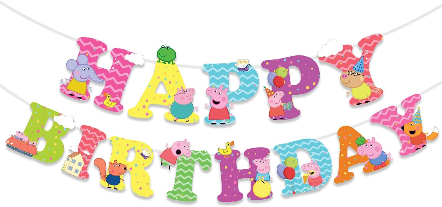 Festiko® Cartoon Pig Theme Happy birthday Party Decoration Combo (36 Pcs), Cartoon Pigs party Favors for Kids Birthday Decoration(Banner/Bunting,Swirls,Balloons,Cake Toppers,Cup Cake Topper,Ribbons)
