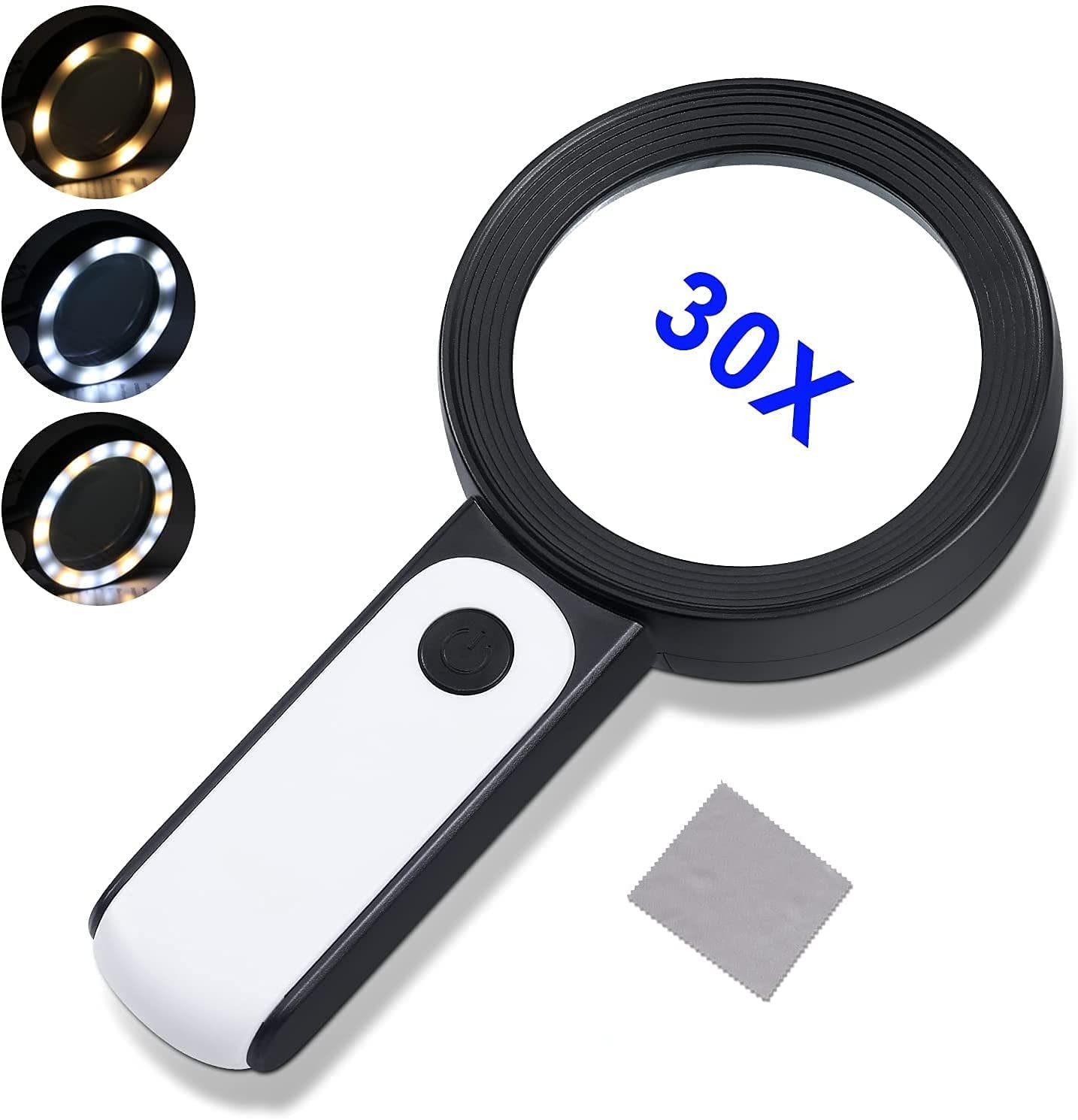 Loupe Lumineuse 30X Rechargeable USB - 18 LED Avec 3 Modes - Pour Lecture, Bricolage Et Collection