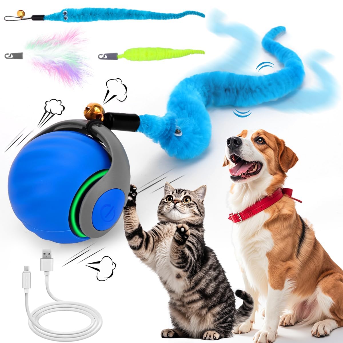 Juguete Interactivo Gato, Bola de Juguete Interactivo para Gatos,Tail 2.0 | 2025 Nuevo Rey de la Bola de Juguete Interactiva, Juguetes para Gatos en Movimiento Recargables por USB
