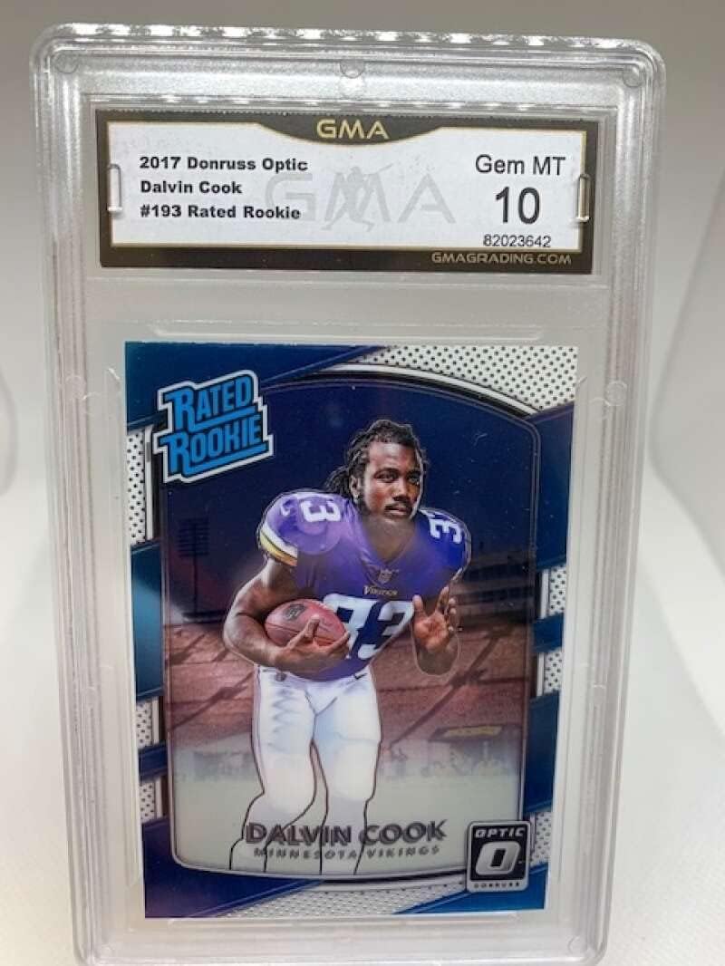 GMA Gem Mint 10 - #82023642 2017 Donruss Optic Rated Rookie - #193 Dalvin Cook Minnesota Vikings Professionally Graded NFL Football Trading Card.