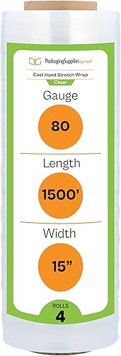PSBM - Envoltura elástica, paquete de 4, 15 pulgadas x 1500 pies, calibre 80, adherencia de plástico transparente, rollos de película elástica a