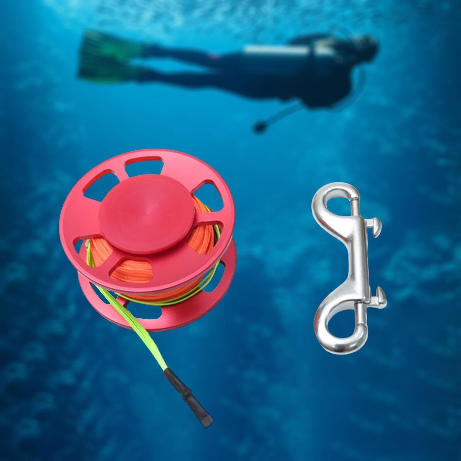 Menolana Scuba Diving Reel Compact Lightweight Dive Spool Reel with Double Ended Bolt Snap Clip for Underwater Activities Equipment, Red