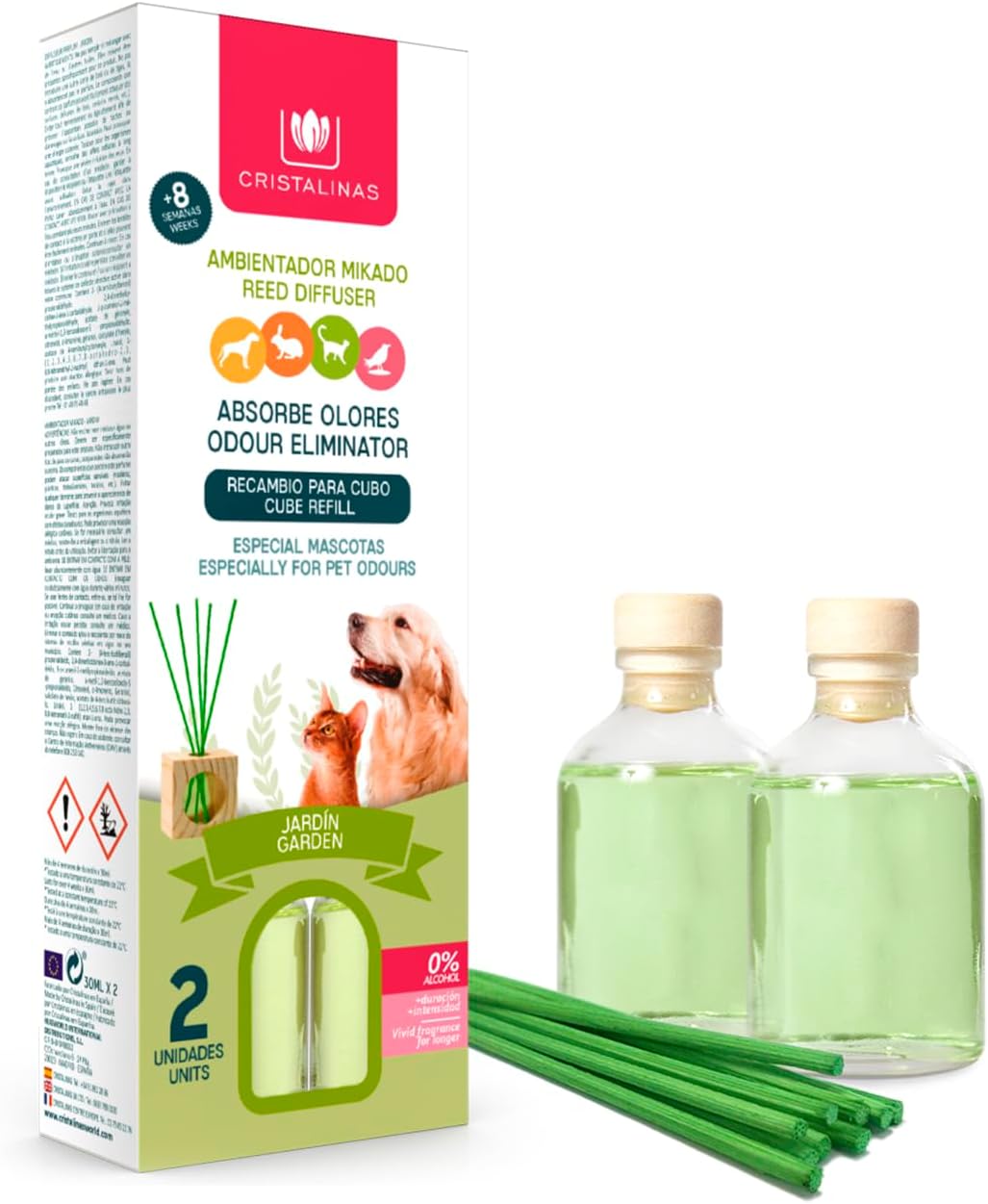 CRISTALINAS Pet Odour Eliminating Reed Diffuser, Reed Diffuser, 2 x