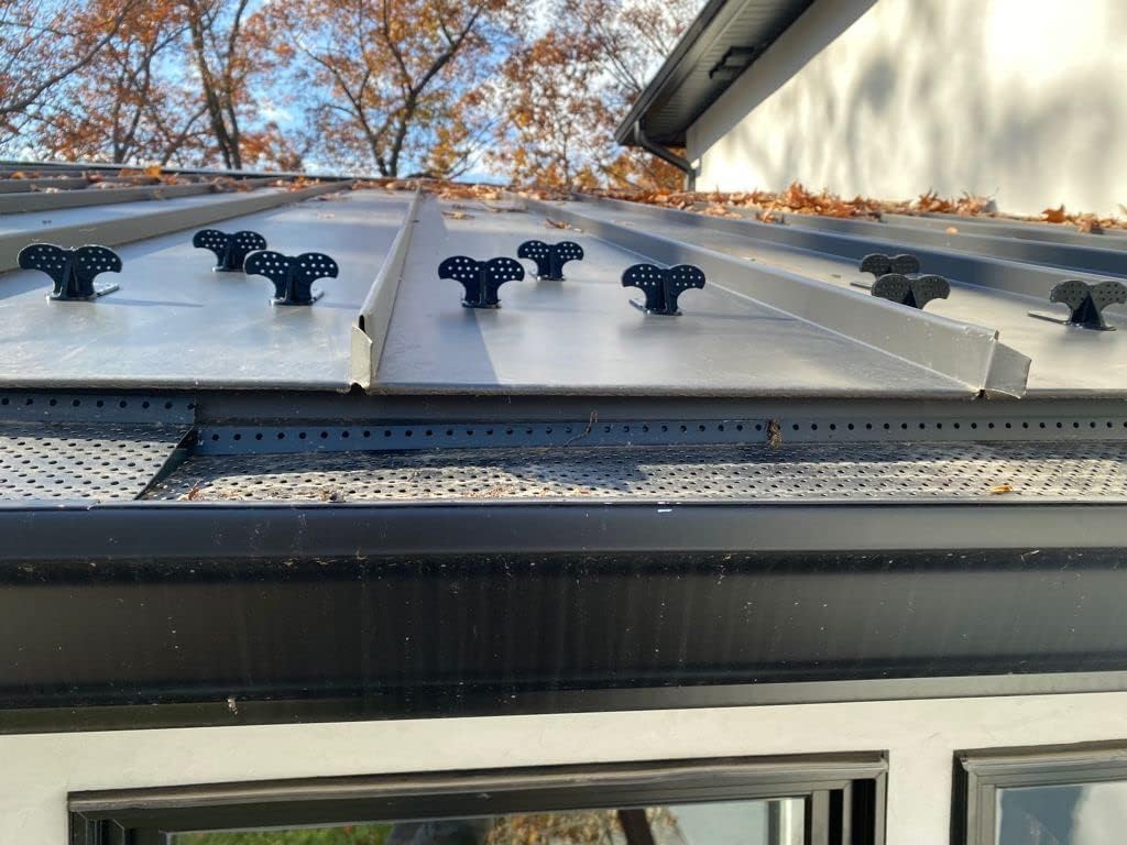 Roof Guards for Metal Roof - Snow Guards Steel Standing Seam Roof - Fits 1.5 Inch Flat Area (10 Pack) - Prevent Sliding Ice Snow Stop Buildup - Made Out of ABS (10 Pack Black)