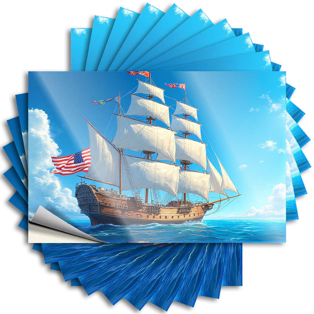 Fzfn Colour A Large Sailing Ship With American Flag On The Ocean Laptop Southern - Van Quote Self Adhesive Sticker(8X12cm)