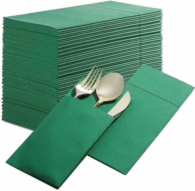50 Pcs Pocket Dinner Napkins, Disposable Linen-Style Napkins with Cutlery Pouch, Pre-Folded for Weddings, Parties & Daily Use(Light blue)