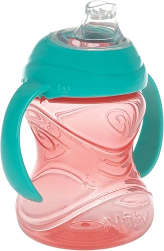 Miniatura 3 de Nuby Clik-It - Vaso para beber de entrenamiento sin derrames con asas, paquete de 2, 10 onzas, más de 4 meses, color aguamarinarojonaranja