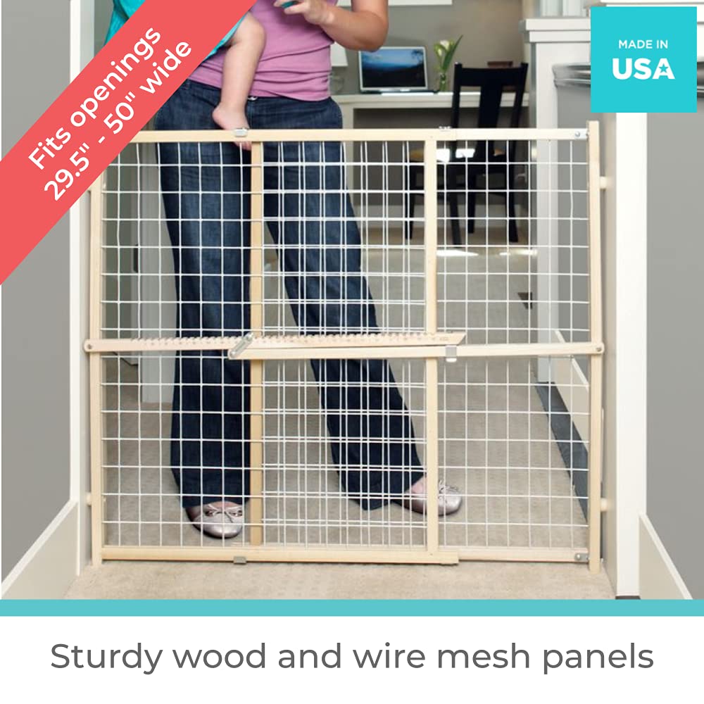 Toddleroo by North States 50" Wide Extra Wide Wire Mesh Baby Gate: Installs in Extra Wide Opening in Second Without damaging Wall. Pressure Mount. Fits 29.5"-50" Wide (32" Tall, Sustainable Hardwood)
