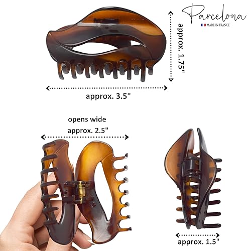 Miniatura 7 de Parcelona Abrazadera de pinza de pelo de mandíbula media cubierta de celuloide de concha de tortuga francesa