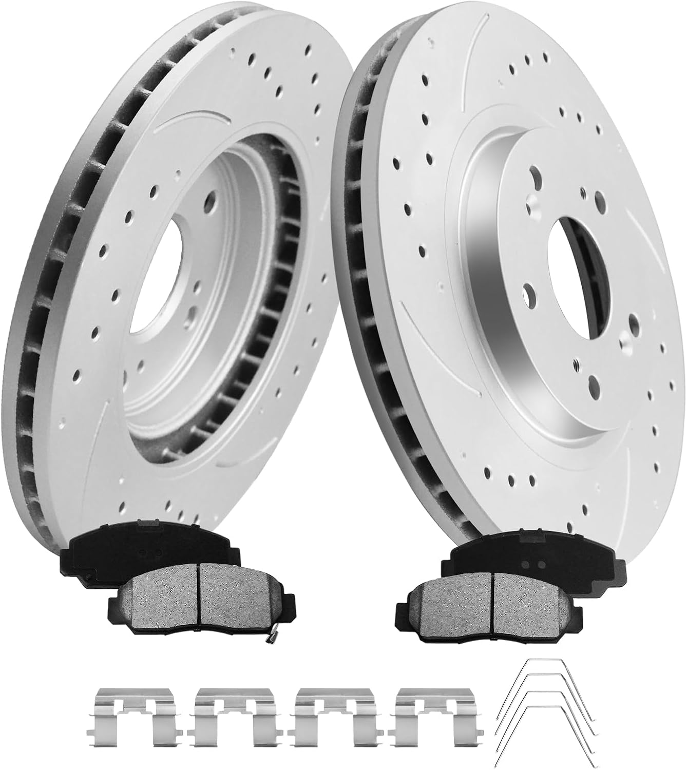 MOTOREVO Front Geomet Coated Brake Kit for Accord 2003-2012 300mm Rotors [ 2003-2007 ONLY V6 3.0L (NOT 2.4L), 2008-2012 EX/EX-L ] High-Carbon Alloy Drilled & Slotted Vented Discs & Ceramic Brake Pads