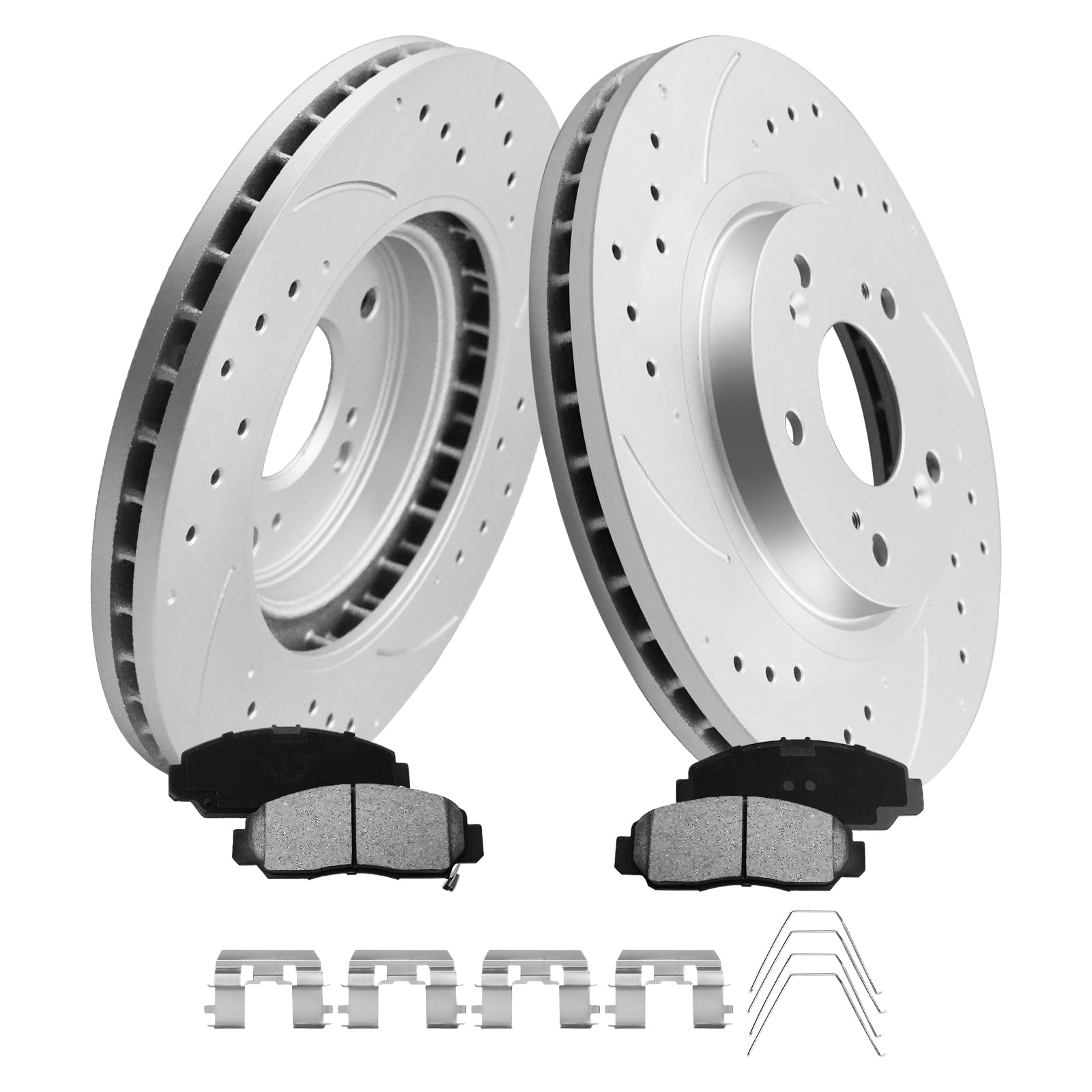 MOTOREVO Front Geomet Coated Brake Kit for Accord 2003-2012 300mm Rotors [ 2003-2007 ONLY V6 3.0L (NOT 2.4L), 2008-2012 EX/EX-L ] High-Carbon Alloy Drilled & Slotted Vented Discs & Ceramic Brake Pads