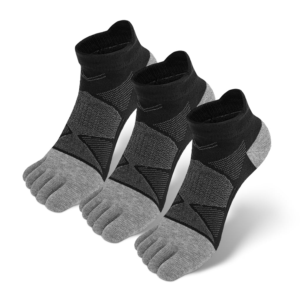 proberos Yoga Socks for Men Women 5-Toe Socks Toesocks Moisture-Wicking Cotton Towel Cloth Sport Ankle Anti-Skid Floor Toe for Exercise,Running,Yoga M Grey-picture-17