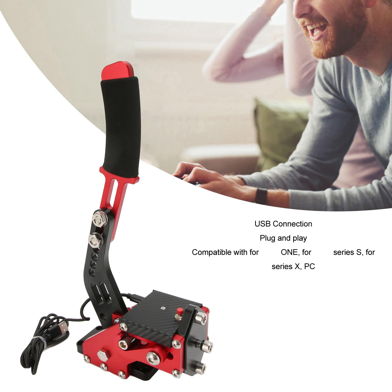 Cryfokt Hamulec Ręczny USB do Komputera PC Serii S X do, 64-bitowy 2 w 1 Sim Racing Game Hamulec Ręczny ze sprężyną dociskową o Dużej Sztywności, Bezkontaktowy Czujnik Halla (czerwony)