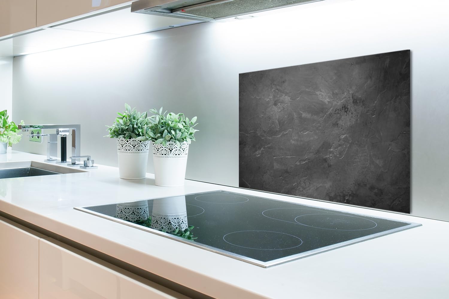 KitchenYeah© Spatscherm Keuken 60x40 cm Kookplaat Achterwand Beschermer Muur Spatwand Fornuis Aluminium Hittebestendig - Graniet - Steen - Patroon - Design - Grijs