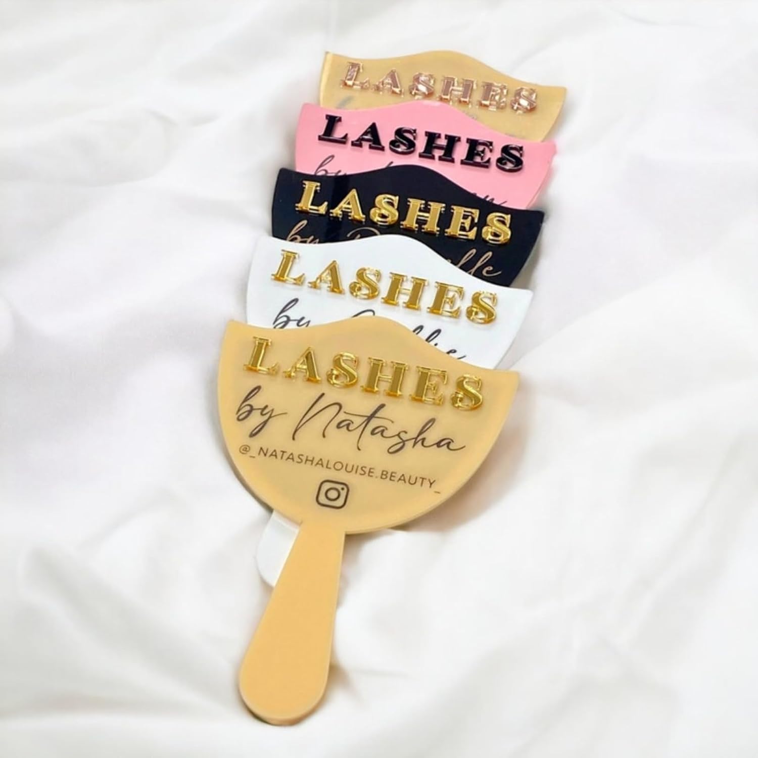 Personalised Handheld Mirror Social Media Prop,Eyelash Acrylic Lash Tech Photo Prop,Eyelash Technician Prop Handheld Mirror (White)