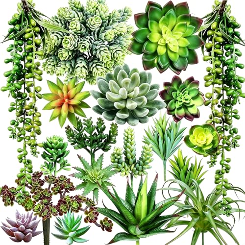 FARYODI 19 plantas artificiales artificiales para decoración del hogar, plantas artificiales verdes, pequeñas plantas suculentas, plantas carnívoras artificiales, decoración del hogar, pasillo