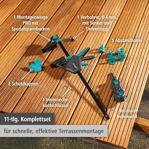 wolfcraft Terrassenbau-Set PRO, 11-tlg. - Das Komplettset für schnelle, effektive und gleichmäßige Montage von Terrassendielen - 6970000
