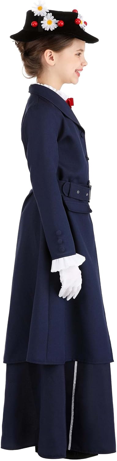 Disney Girl's Mary Poppins Halloween Costume | Kids Classic Nanny Outfit with Dress, Jacket, Hat, Gloves, & Belt