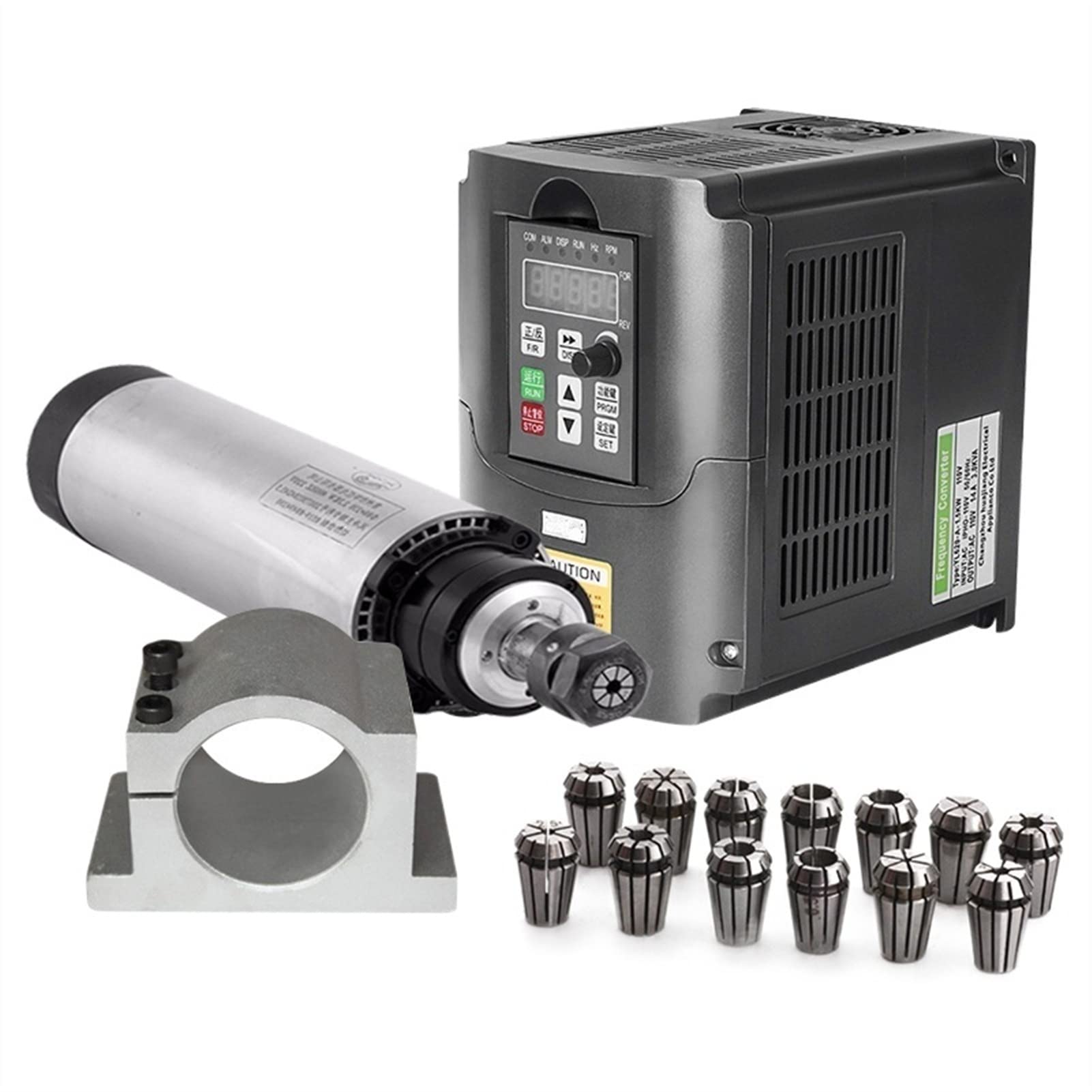 Lloopk One Color Spindle Motor, 0.8Kw Cnc Router Spindle Air Cooled Motor Kit 1.5Kw 220 Inverter 65Mm Clamp 13Pcs Er11 Collet