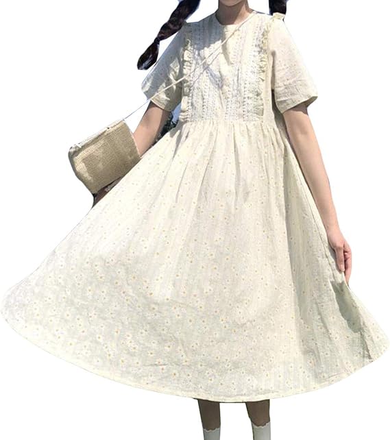 Amazon Co Jp Alhylaワンピース レディース 韓国風 原宿風 マキシワンピース 女性 きれいめ 膝丈 ワンピース シンプル ロリータ ワンピース カジュアル 半袖 可愛い エレガント 服 ファッション小物