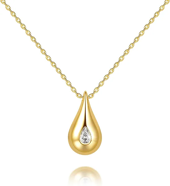 14K Gold Necklaces for Women Gold Pendant Necklaces for Women Trendy with Cubic Zirconia Delicacy and Grace Everyday Simple Teardrop Necklace for Womens