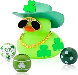 wonuu Rubber Duck St. Patrick's Day Decorations Rubber Duck Car Ornaments Duck Car Dashboard Accessorie, Pure Green