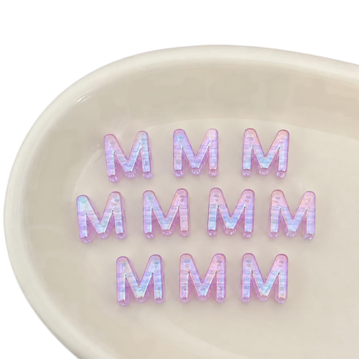 Letter Beads 10pcs, Large Acrylic Alphabet Beads with 6mm Hole, Iridescent Holographic UV Plated for Bracelet Making, Jewellery, Keyrings & Craft (Iridescent Purple, Letter M)