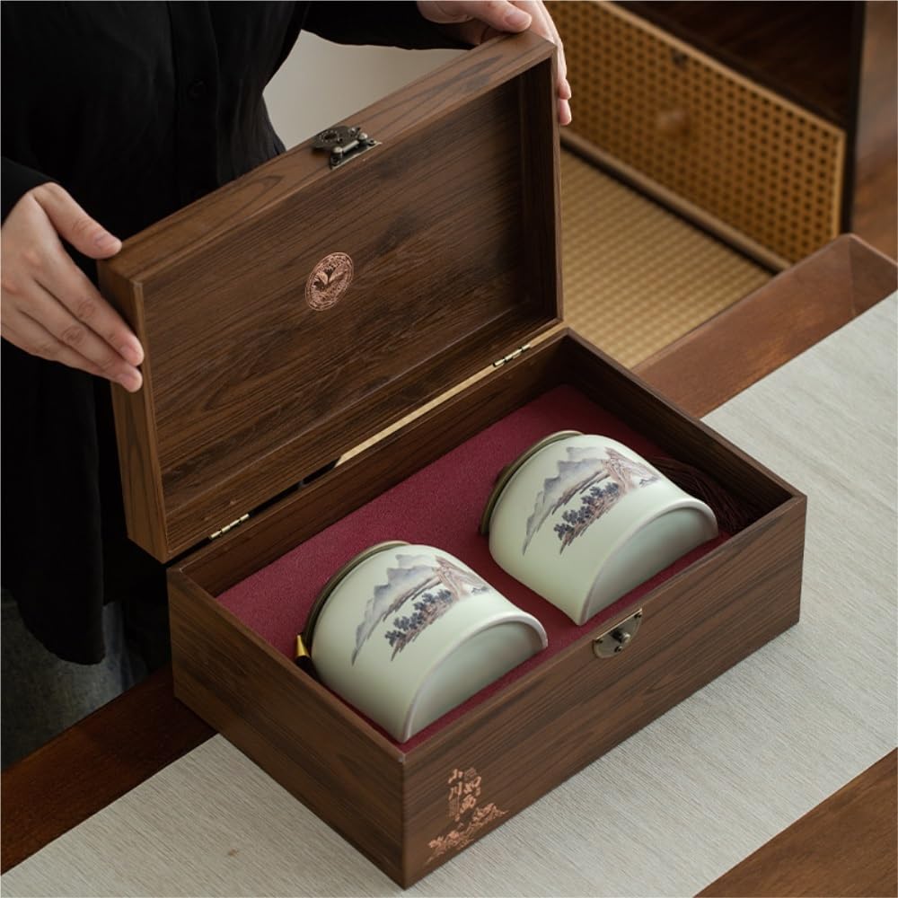 Tarro De Azúcar Recipiente de cerámica for almacenar té a Granel, Tarro for condimentos Cocina for el hogar, Juego Chino, Caja Regalo con Doble Bote De Té
