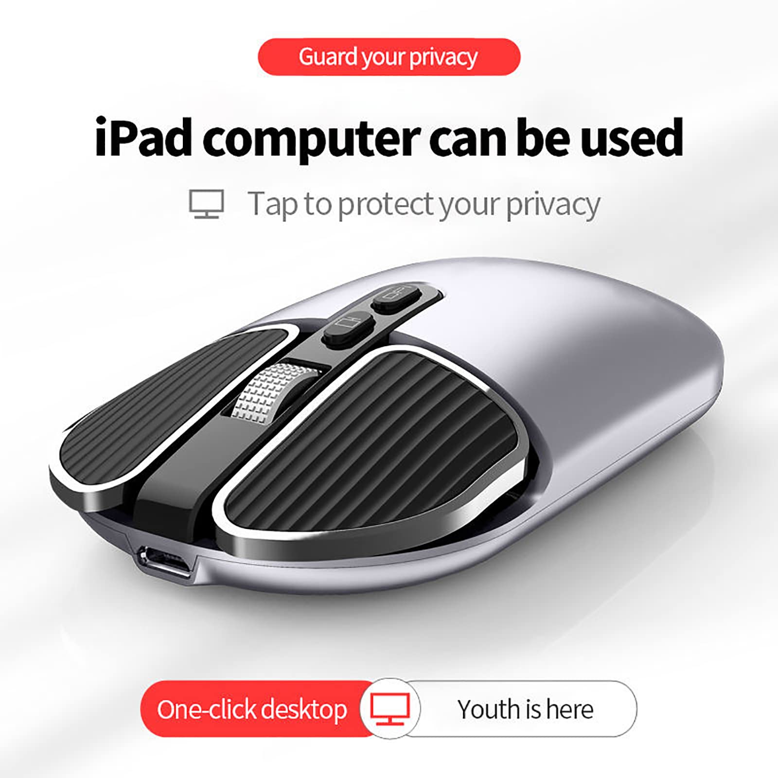 Bezprzewodowa mysz ładowana, ergonomiczna mysz bezprzewodowa Silent Click USB 2.4G, z trybem 2.4G i trybem Bluetooth 5.1, 6 przyciskami, 1600DPI 3 poziomy regulacji, do laptopa, PC