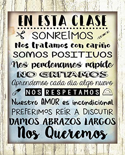 Cuadro de madera hecho a mano, con frases y mensajes positivos e inspiradores para regalar a profes, seños, maestros y maestras. Original. Personalizados. Diseños propios. En esta clase...