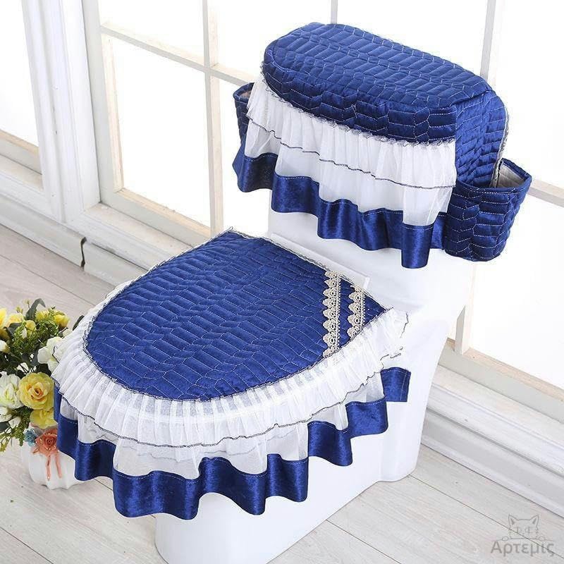 Toilet seat covers Lace Embroidery Toilet Lid Covers, 3pcs/Set Thicken Embroidery Flowers Toilet Lid Cover Set with Pocket Toilet Lid & Tank Covers Toilet Seat Cover Toilet Seat Cushion Pads(Plain Gre