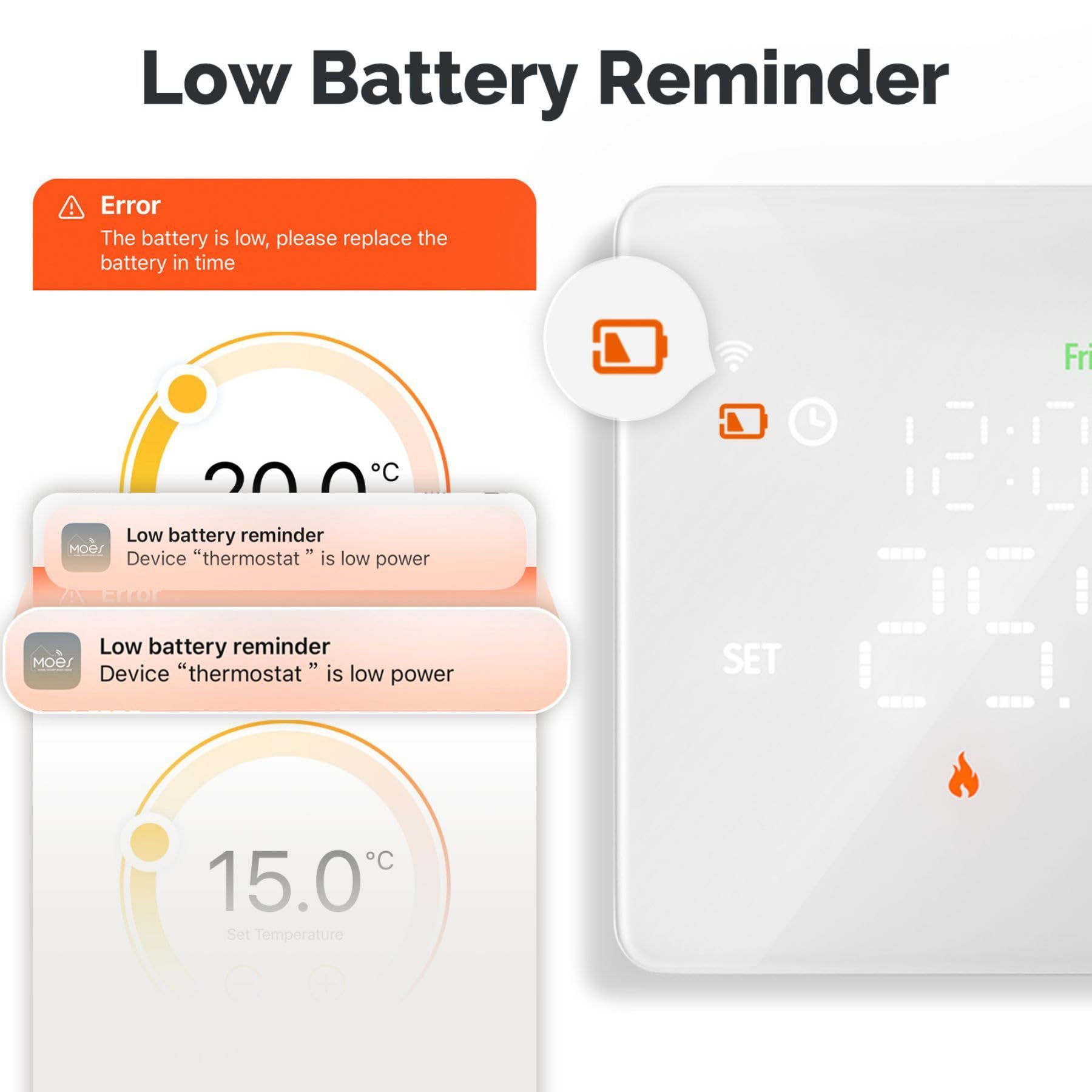 Termostato WiFi a Batterie, Bianco Rettangolare, Per Scatola 502 e 503, Montaggio Anche Esterno Parete, Smart per Caldaia a Gas, Cronotermostato Settimanale, APP TUYA Smart Life
