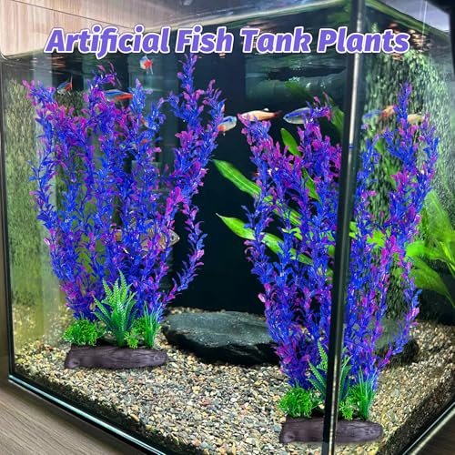 Image of Hamiledyi Aquarium Plastic Plants Aquarium Decor Artificial Fish Tank Plants,Tall Fish Tank Decorations, Extra Large Aquarium Plant 20.4-inch Tall,2PCS