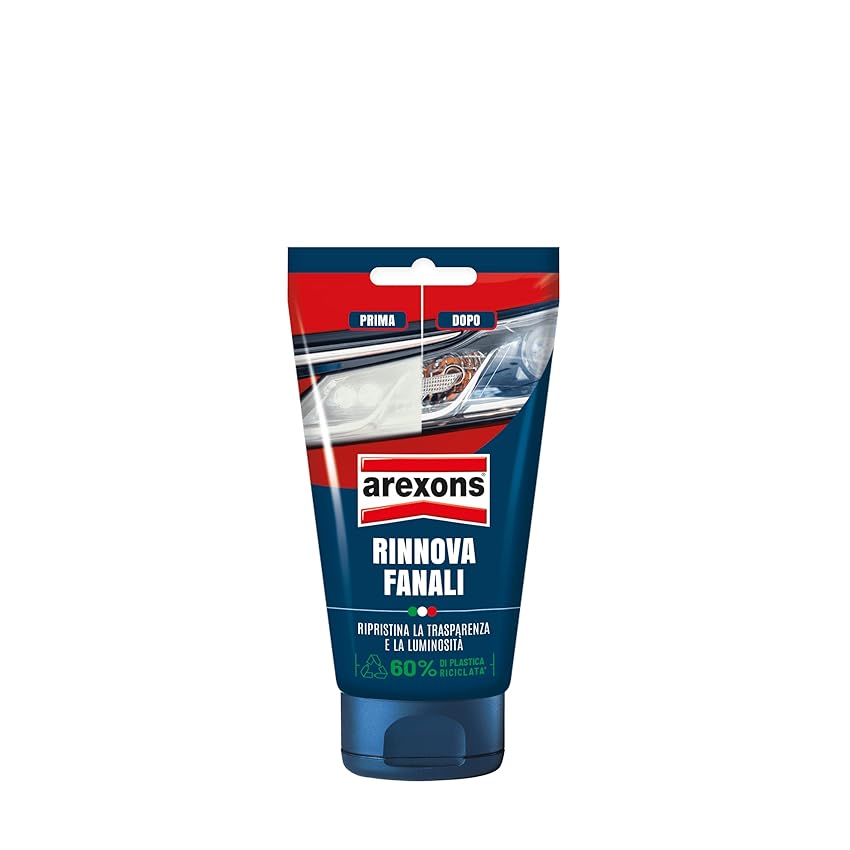 AREXONS RINNOVA FANALI 150 gr Lucida fari auto, pasta lucidatura fanali opacizzati e plastica lucida dura, prodotto rinnova fari auto, facile da usare, pasta bianca, migliora visibilità di notte